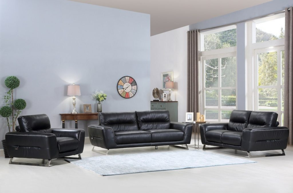 Abel Black Leather Sofa Collection, Black Leather Sofa Set